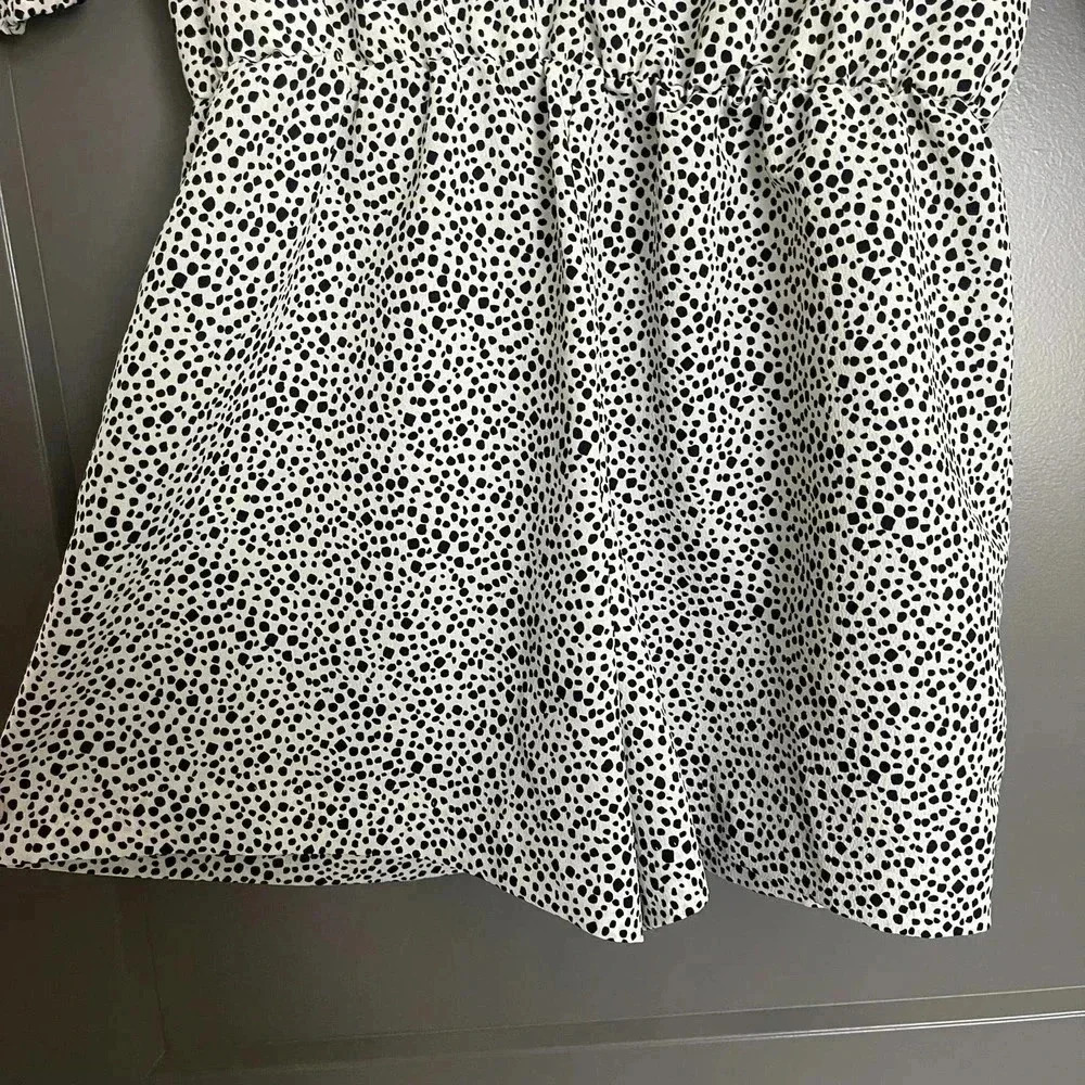 Zara Dots Print V-Neck Elbow Sleeve Open Back Romper White Black Size S - Picture 4 of 12